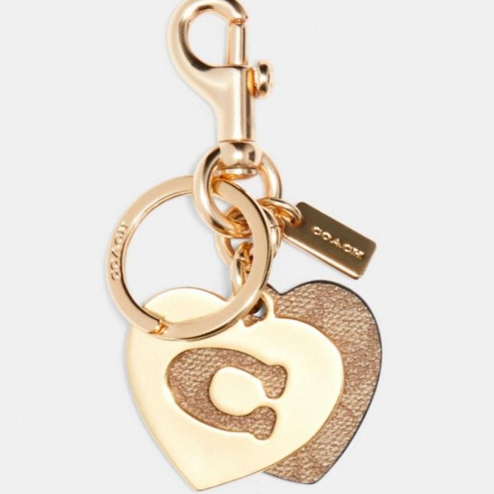 HP Coach Metal & Signature Canvas Hearts Key Ring NWT - Picture 2 of 4